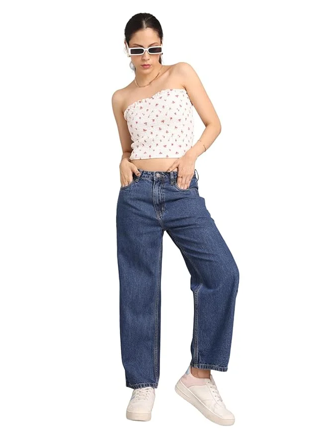 inkd Denim Divine Women's Relaxed Fit Jeans - Mid-Rise | 100% Cotton | Jeans for Women for Women | Best Price UAE